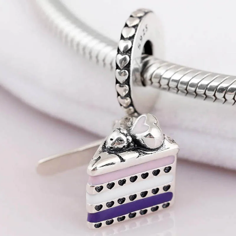 

Original Purple & Pink Enamel Celebration Cake Pendant Beads Fit 925 Sterling Silver Charm Pandora Bracelet Bangle Diy Jewelry