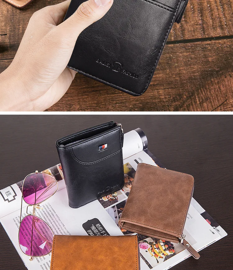 Men's wallet Short oil wax leather retro British wind new coin purse Card package Driver's license wallet