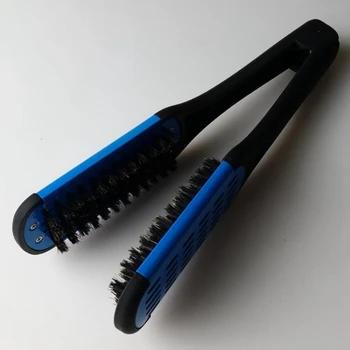

Blue Hair Straightening Comb Styling Tools Boar Bristle Double Sided Brush Comb Clamp