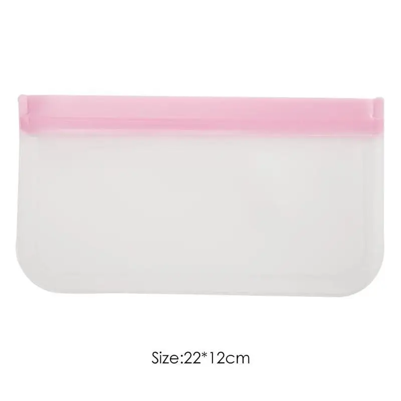 Многоразовые силиконовые пакеты для хранения продуктов, вакуумные контейнеры для фруктов, мяса, молока, сэндвичей, Ziplock, холодильник, свежий мешок, кухонные принадлежности - Цвет: Pink 21.5x12cm