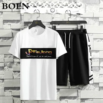 

Two Pieces Men's Sets Hip Hop Tshirt Shorts Casual Tracksuit Men Set Outfit Sport Set Summer Leisure Casual Short Thin Sets Suit