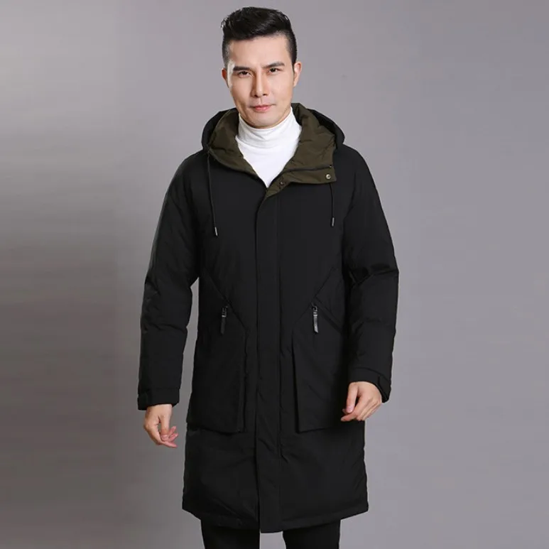 

men's winter warm thick padded duck down jacket with hood outerwear black
