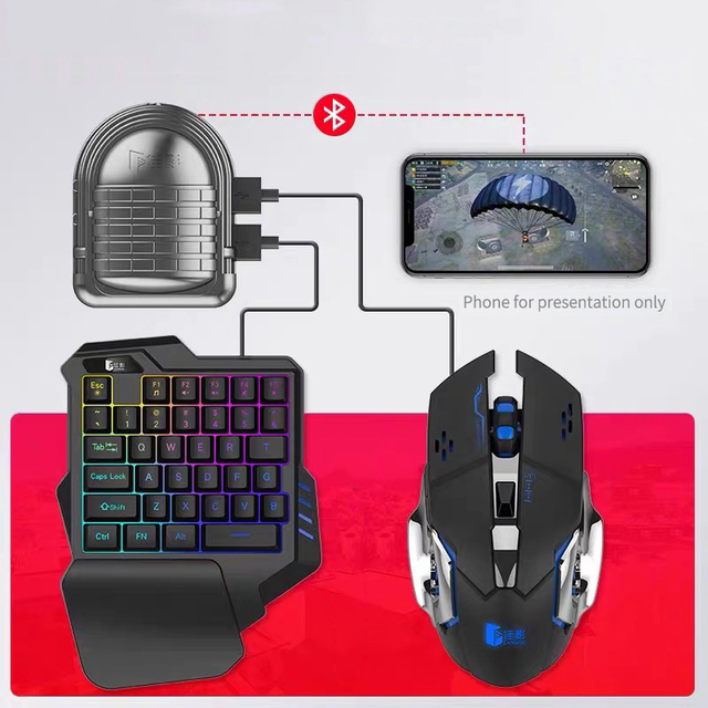 Game Keyboard and Mouse Adapter, USB Mobile Game Controller Converter Wired/Wireless Connections, Adapter for Android/iOS