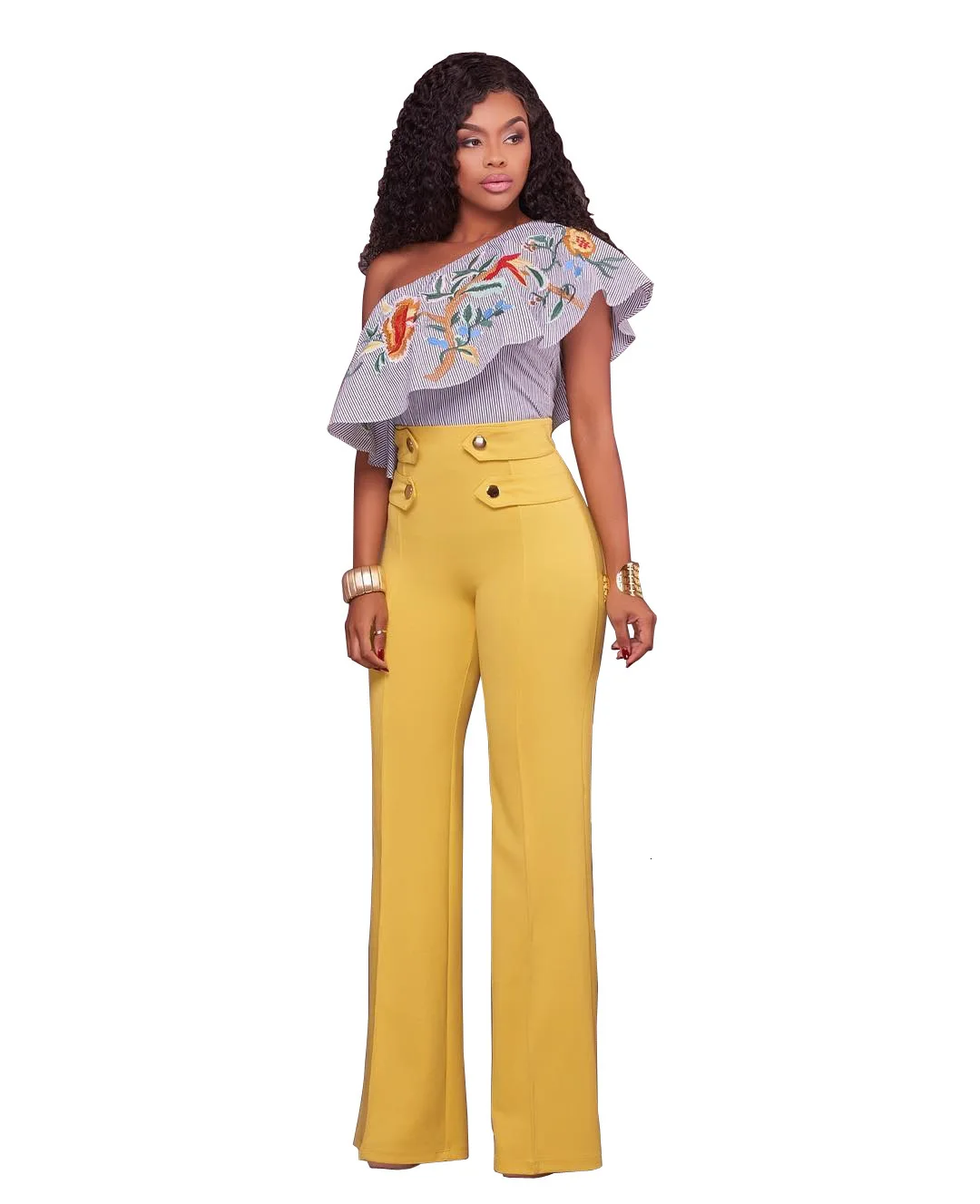 

New Fashion Stretch Wide Leg Pants Women Elastic Button Palazzo Long Casual Pants Female Bottom High Waist Trousers