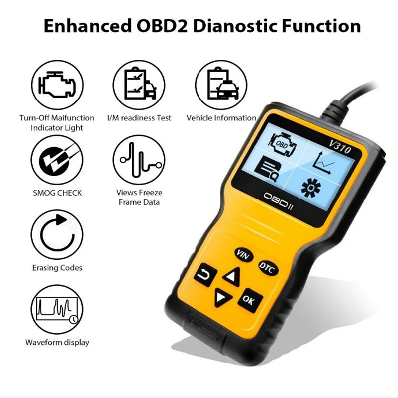 Автомобильный считыватель кодов V310 OBDII EOBD 16pin Автоматический Автомобиль диагностические инструменты для сканера для всех OBD2 протоколы OBD II автомобили ЖК-дисплей