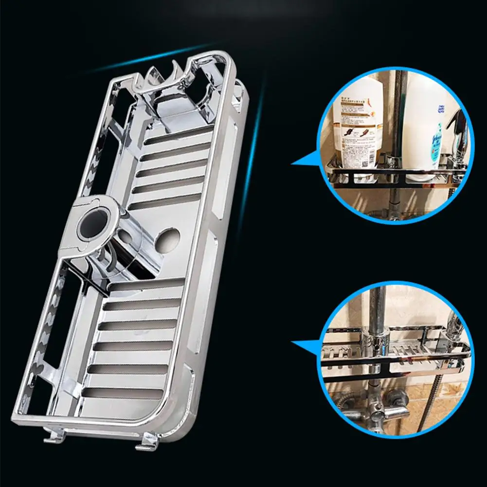 Bathroom Tray Stand Storage Rack Anti Bacteria Organizer Rectangle Lifting Rod No Drilling Shower Shelf Removable | Дом и сад