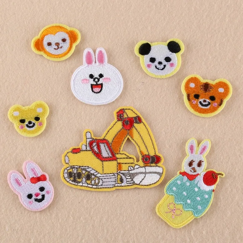 

100pcs/lot small Embroidery Patches Clothing Decoration Accessories Cute Animals Bear Rabbit Roller Iron Heat Transfer Applique
