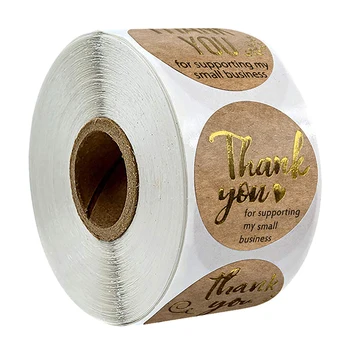 

500pcs thank you for supporting my samll business kraft paper sticker gold foil round label sticker