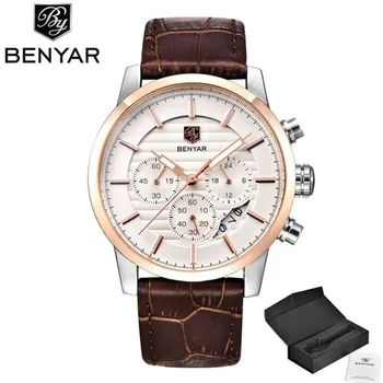 

NEW BENYAR Men's Watches Top Brand Quartz Sport watches men fashion analog leather male waterproof wristwatch reloj hombre 2019