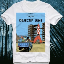 Camiseta Tintin Objectif Lune dibujos animados cómic francés Retro Vintage destino Luna alta calidad camiseta