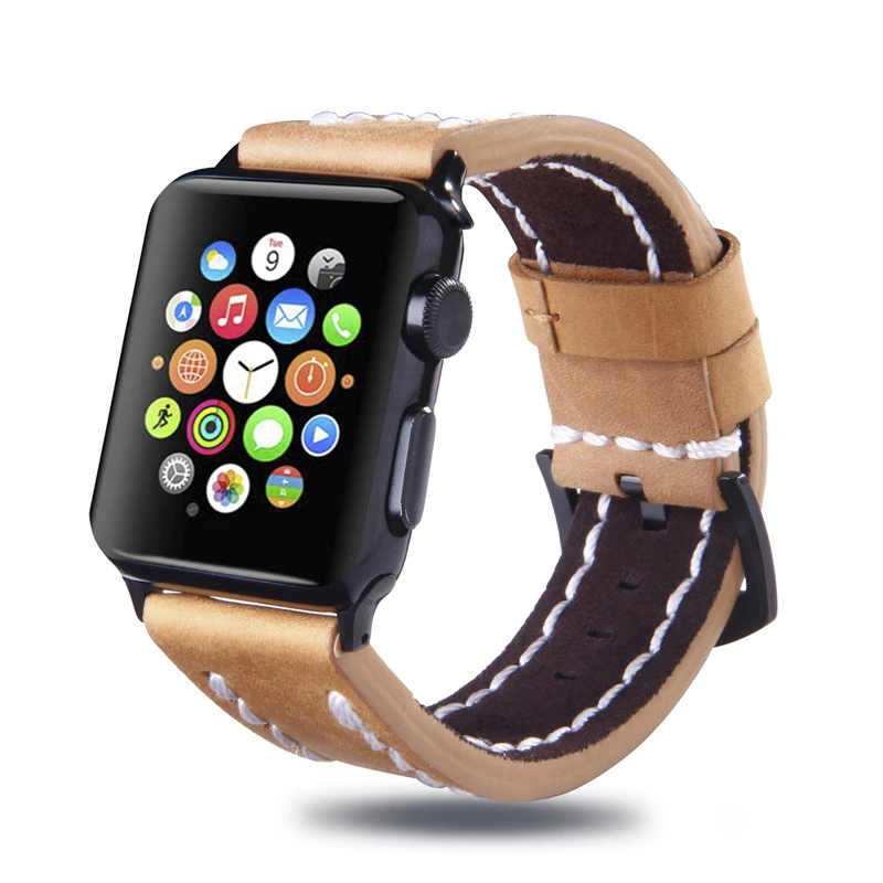Кожаный браслет ремешок для наручных часов Apple Watch 44/42/40/38 мм сменный Ремешок