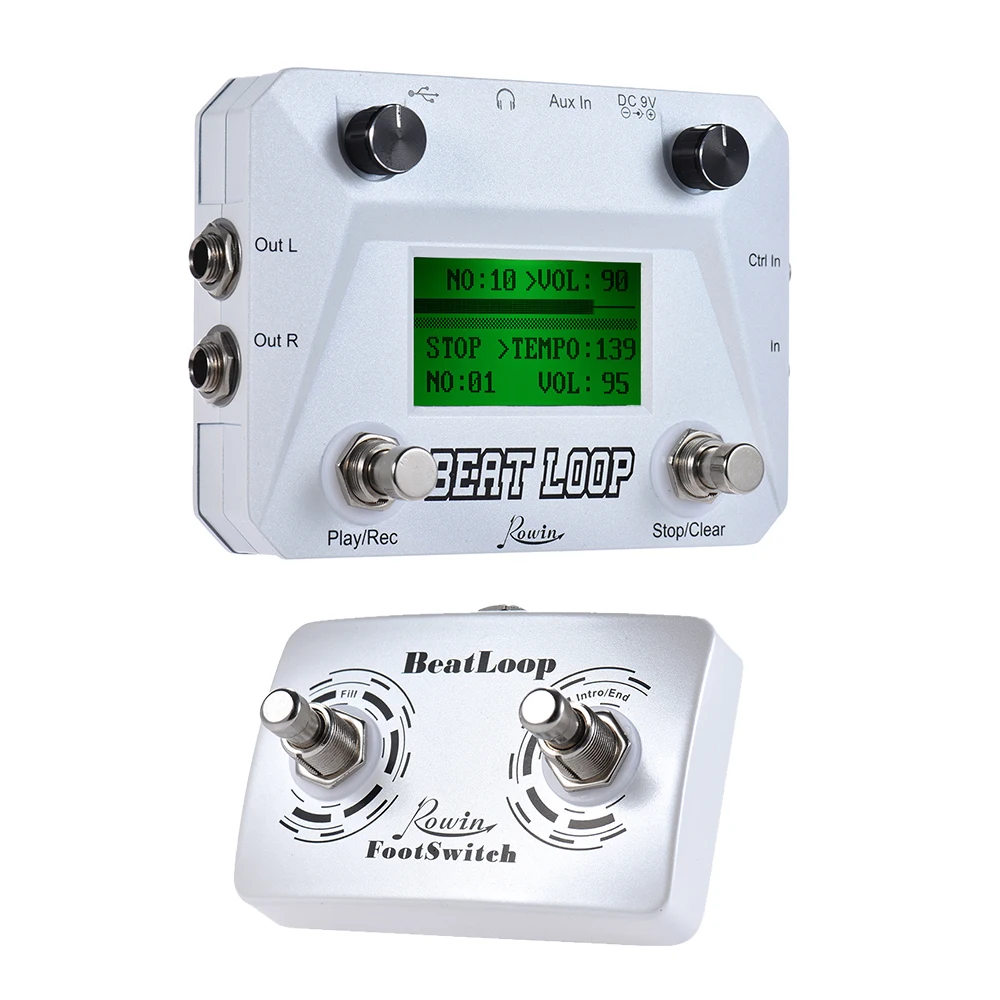 

Rowin BEAT LOOP Loop Recording Guitar Effect Pedal Looper Max 50min Recording Time Built-in 40 Drum Sounds with Pedal Footswitch
