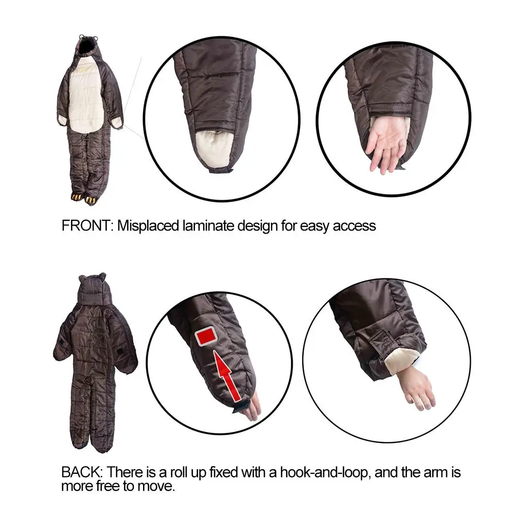 Wearable de Corpo Bolsa de Dormir Urso-marrom em Forma de Bolsa de Dormir para a Família Acampamento ao ar Viagem de Acampamento Inteiro Urso-marrom Forma para a Família Livre Portátil Caminhadas em de 8 Urso-Marrom em forma de Bolsa de Dormir