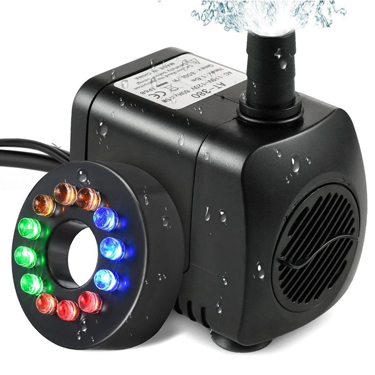 Electric Submersible Water Fountain Pump With 12LED Light Pond Garden Pool 15W 