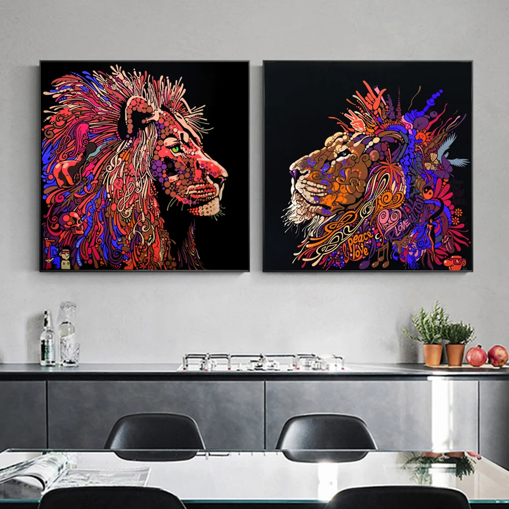 

Animal Painting Graffiti Wall Art Poster Lion King Canvas Picture for Living Room Modern Decoration for Home Room Frameless