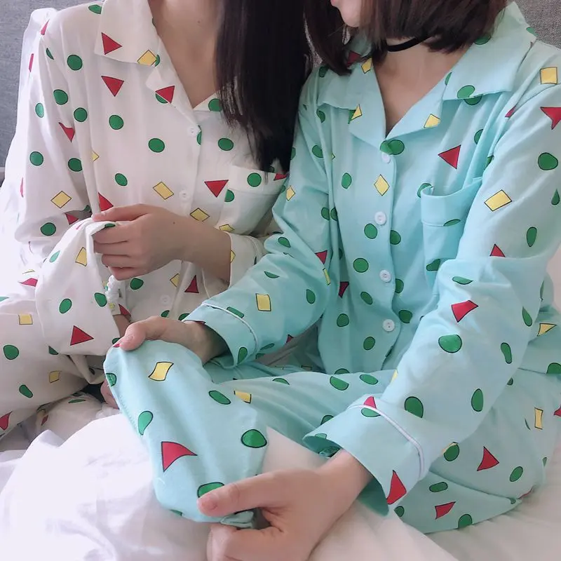 

Crayon Xiaoxin Long Sleeve Pajamas Female Cartoon Spring and Autumn Sweet and Lovely Geometric Home Wear Women's Pajamas Set