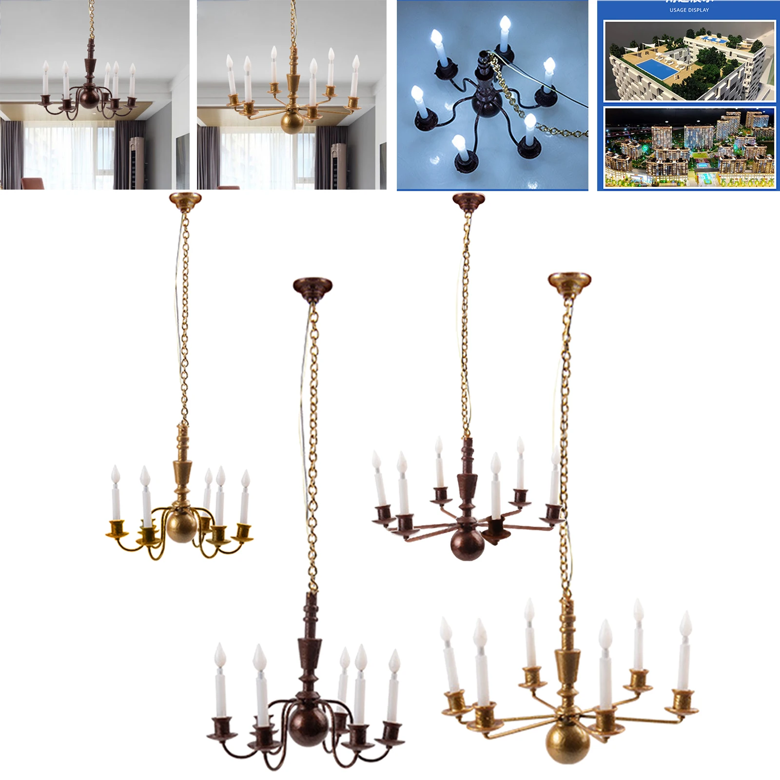 1/87 HO Scale Ceiling Pendant Light Fixture Chandelier 3V for DIY Model KitsModel Building Kits