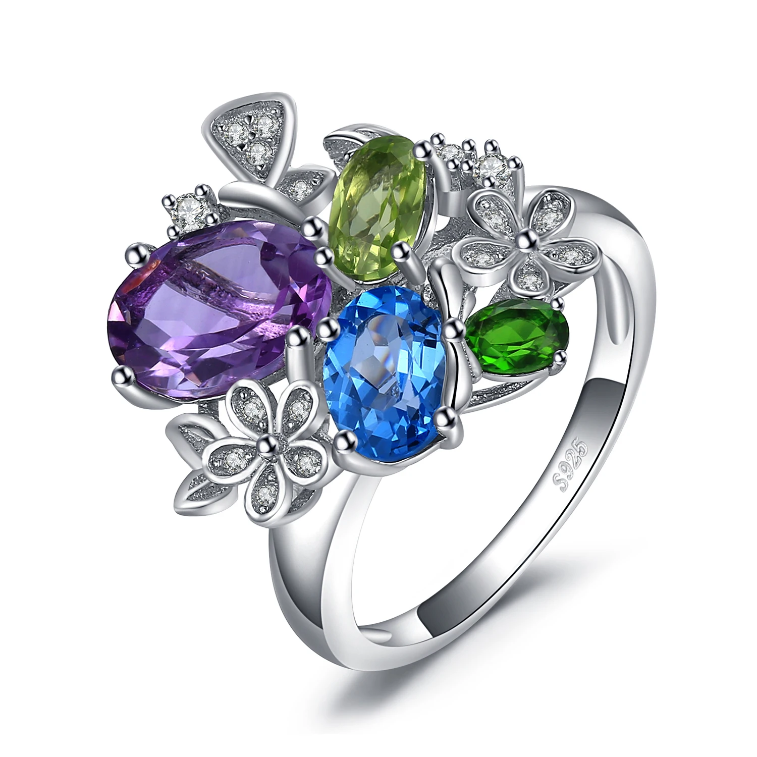 JewelryPalac 2.6ct натуральный аметист диопсид Перидот Топаз Кольцо 925 пробы серебряные кольца для женщин серебро 925 драгоценные камни ювелирные изделия