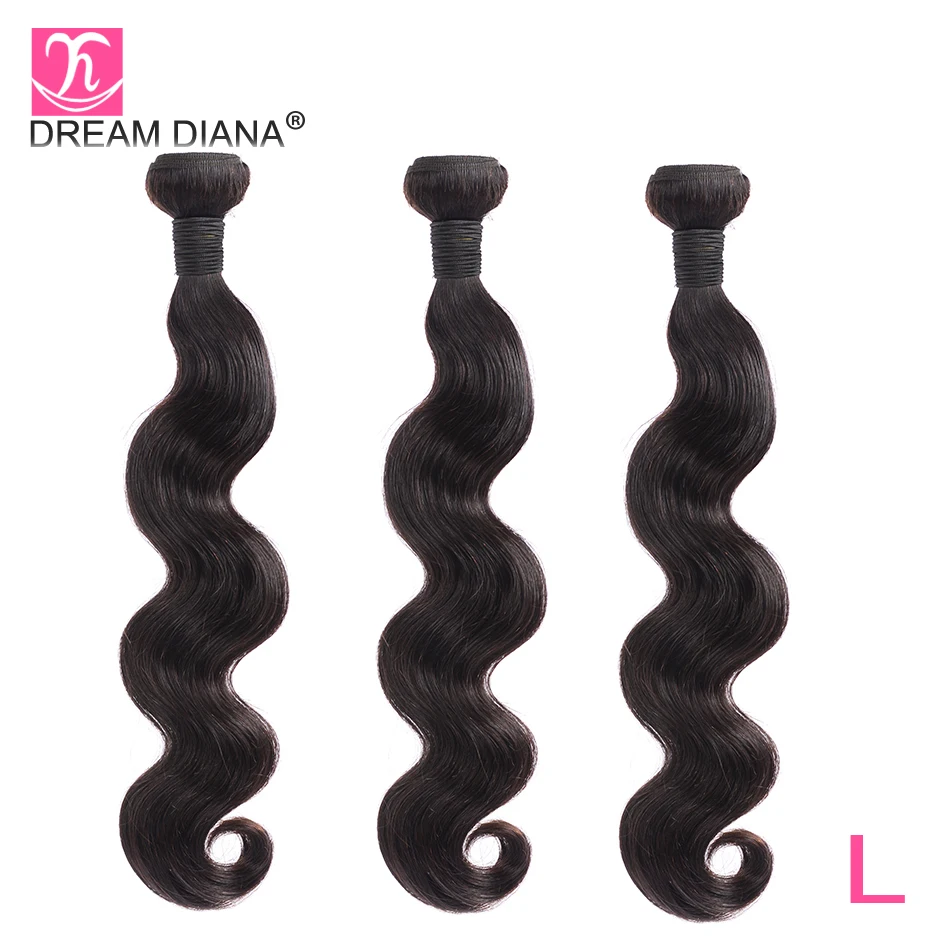 

DreamDiana Malaysian Body Wave 3 Bundles Natural Black 8"-30"L Remy Weave Bundles 100% Human Hair Extensions Express Deliver