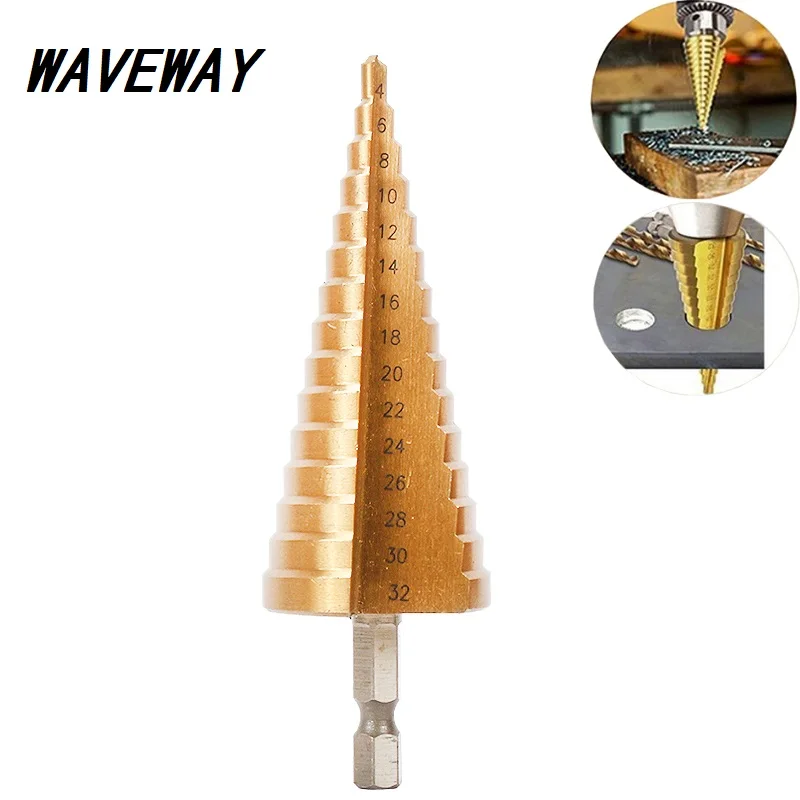 HSS 4-32MM 4241 Hex Shank Tapered Titanium Step Stepped Cone Drill Bit Metal Hole Cutter Mini Drill Power Tools Accessories