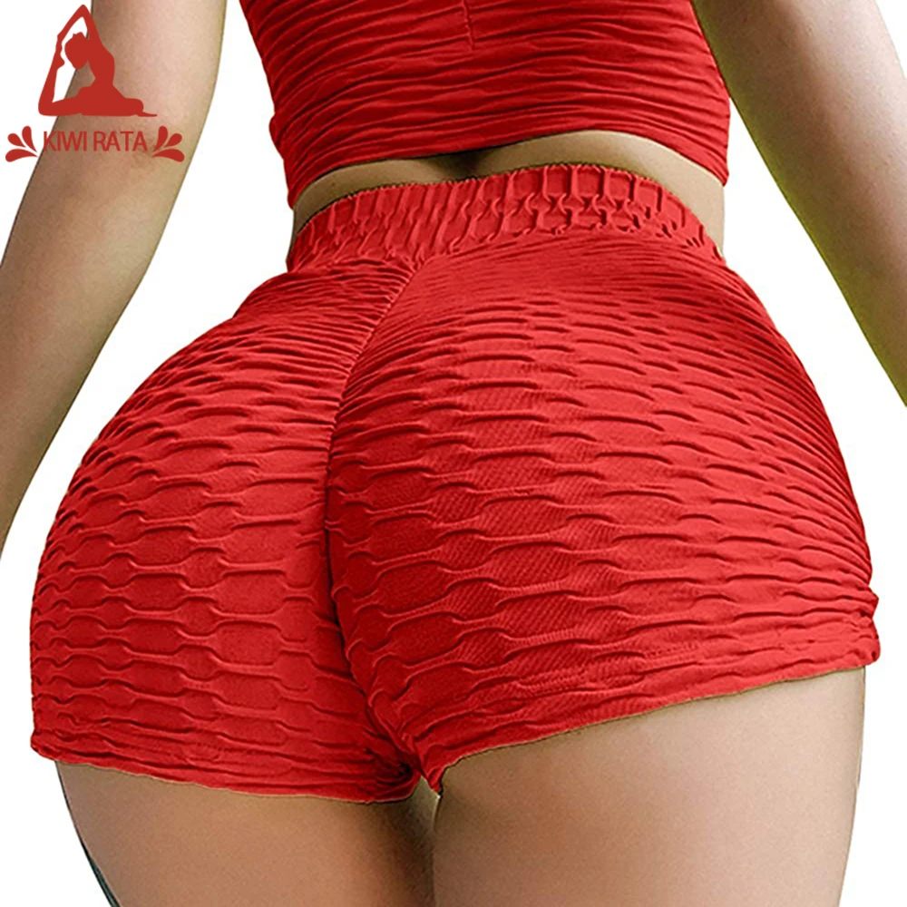 Женские шорты для йоги KIWI RATA спортивные бесшовные с высокой талией и рюшами