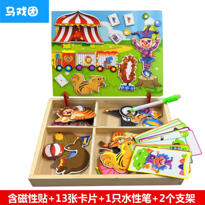 3D деревянные головоломки творческие образовательные магнитные игрушки для детей взрослых многоразовые доски рождественский подарок - Цвет: Circus set