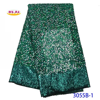 

Green 2020 Latest French Nigerian Laces Fabrics High Quaity Organza Lace Fabric With Sequins For Wedding Party Dress NA3055B-2