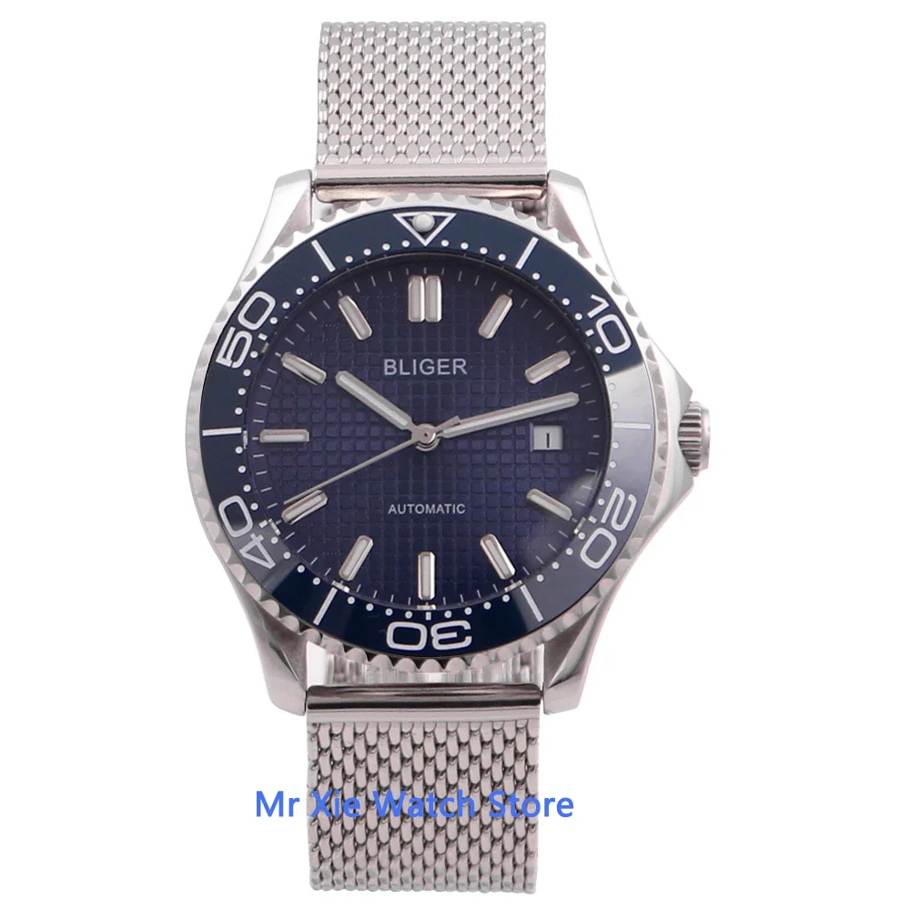 

Bliger 41mm Blue Dial Miyota Automatic Mechanical Mens Watch Luminous Waterproof Military Calendar Clock Wristwatch Men