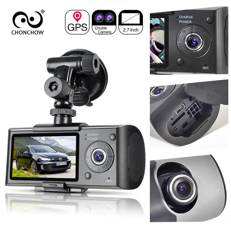 Vehemo Универсальный видеорегистратор Dashcam gps TF с датчиком движения 1080P камера 2,7 дюйма 140 ° с двойным объективом циклическая запись видеорегистратор