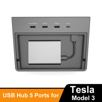 

Car Charging USB HUB 5 Ports in 1 Holder Organizer Storage Center Console Kit for Tesla Model 3 Interior Accessories car styling
