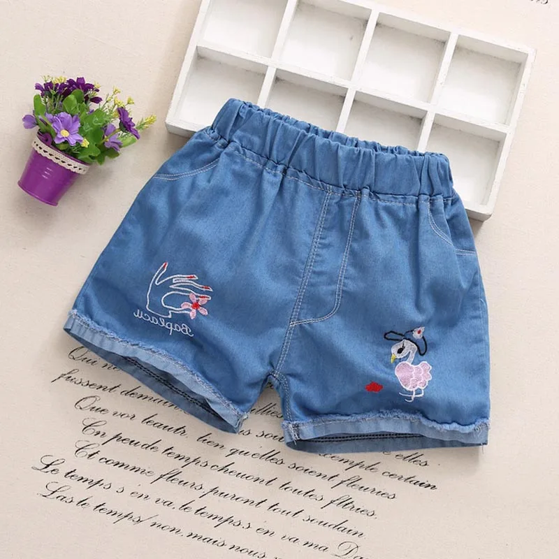 IENENS/модные джинсовые шорты для девочек; тонкие мягкие джинсы для девочек; детская повседневная одежда; От 3 до 7 лет - Цвет: Style 2-Blue