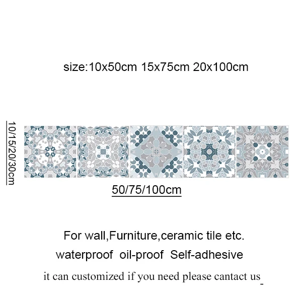 Spain Retro Wall Ceramic Arabic Tile Stickers Self-adhesive Decal for Bedroom Kitchen Waist Line Wall Decals Waterproof PVC DIY 6