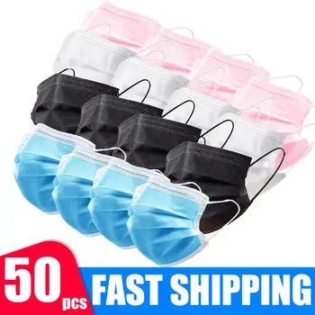 

Black Blue Pink Mask Disposable Non wove 3 Layer Ply Filter Mask mouth Face mask Breathable Earloops Masks