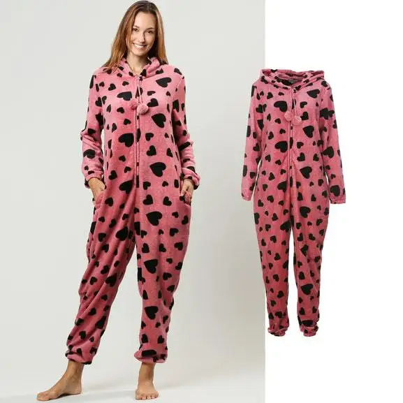 

Cute Lady Patterns Of Love Onesies Jumpsuit Pajama Winter And Autumn New Homewear Comfortable Flannel Keep Warm Soft Nightwear
