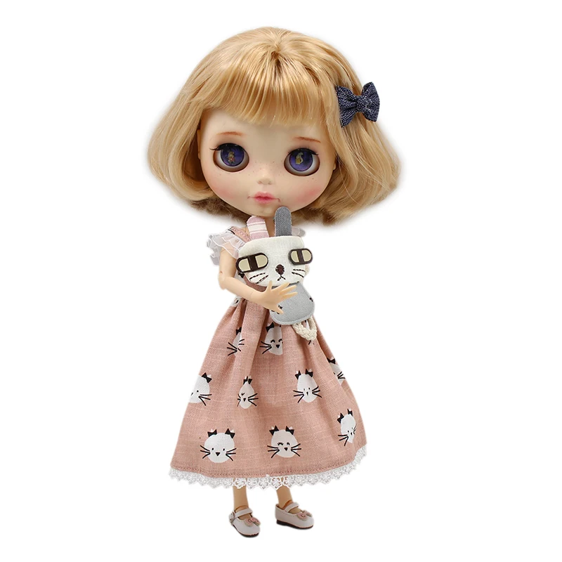 Blyth-doll-icy-licca-joint-body-bjd-cute-cat-dress-with-hairpin