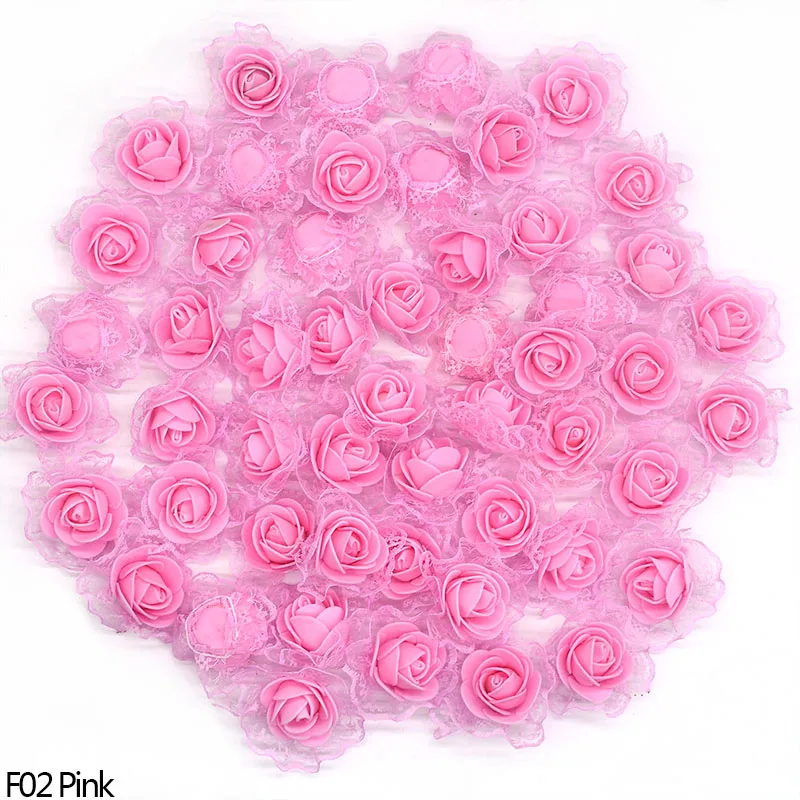 F02 Pink 20 головок, 3 см, пенопластовый цветок, кружево, роза, искусственные цветы для дома, свадебные украшения, ручная работа, сделай сам, ремесло, скрапбукинг, искусственный цветок - Цвет: F02 Pink