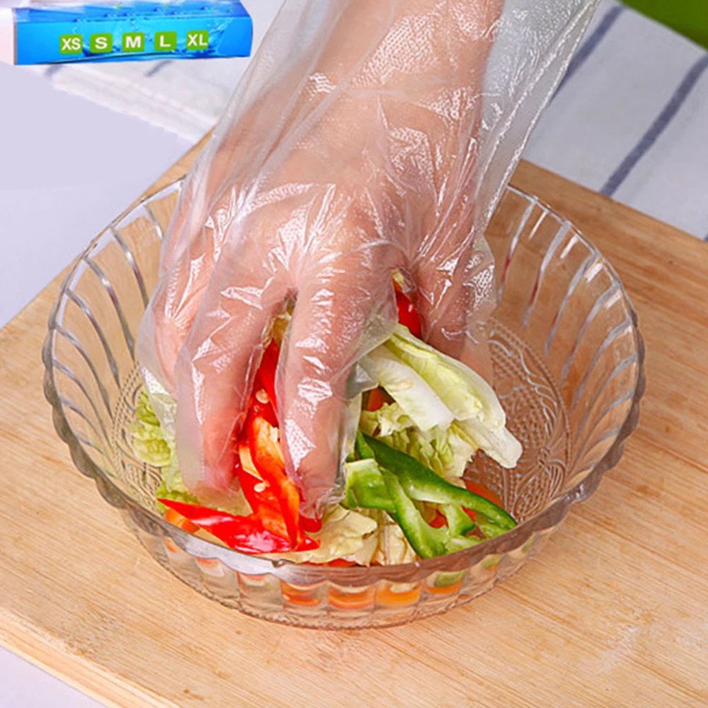 New 200Pcs Disposable Kitchen Baking Gloves Vinyl Glove Multifuction Transparent Thin Gloves Waterproof For Housework Clean