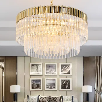 

Post-modern living room crystal chandelier round restaurant simple modern designer light luxury new metal bedroom lamps