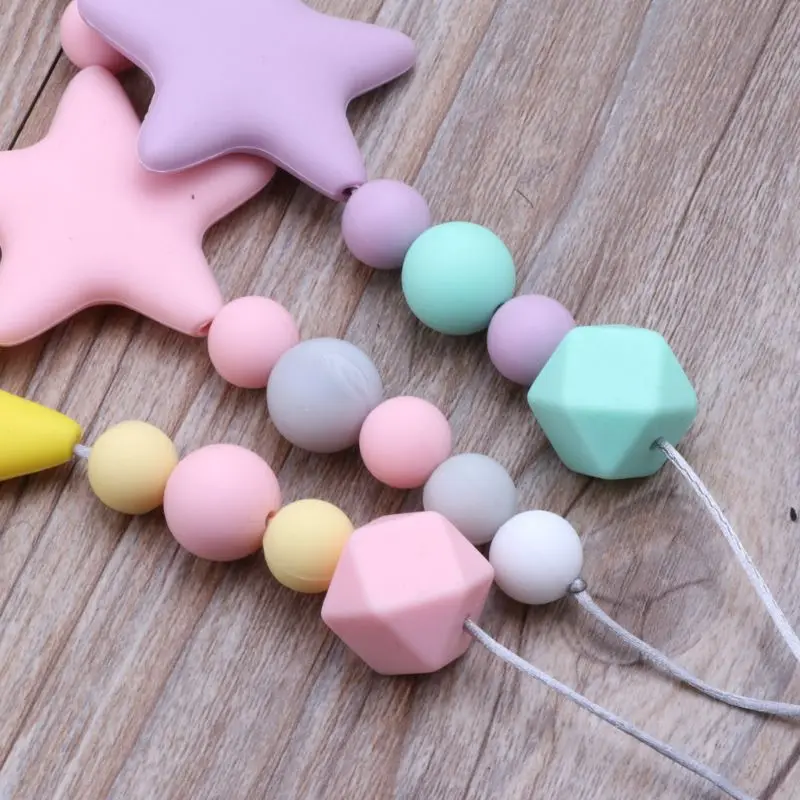 

1PC Silicone Teething Necklace With Chew Beads For Baby Teethers BPA Free Mommy Nursing Necklace Infant Toy 203E