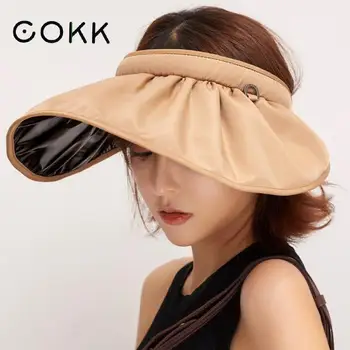 

COKK Hat Women Summer Sunshade Face Protection Empty Top Foldable Ladies Hats Sun Hats For Women Beach Hat Female Sun Visor Cap