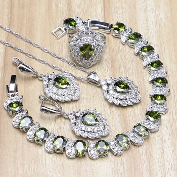 

Stawberry Olive Green Cubic Zirconia White CZ 925 Sterling Silver Jewelry Sets For Women Earring/Pendant/Necklace/Bracelet/Ring