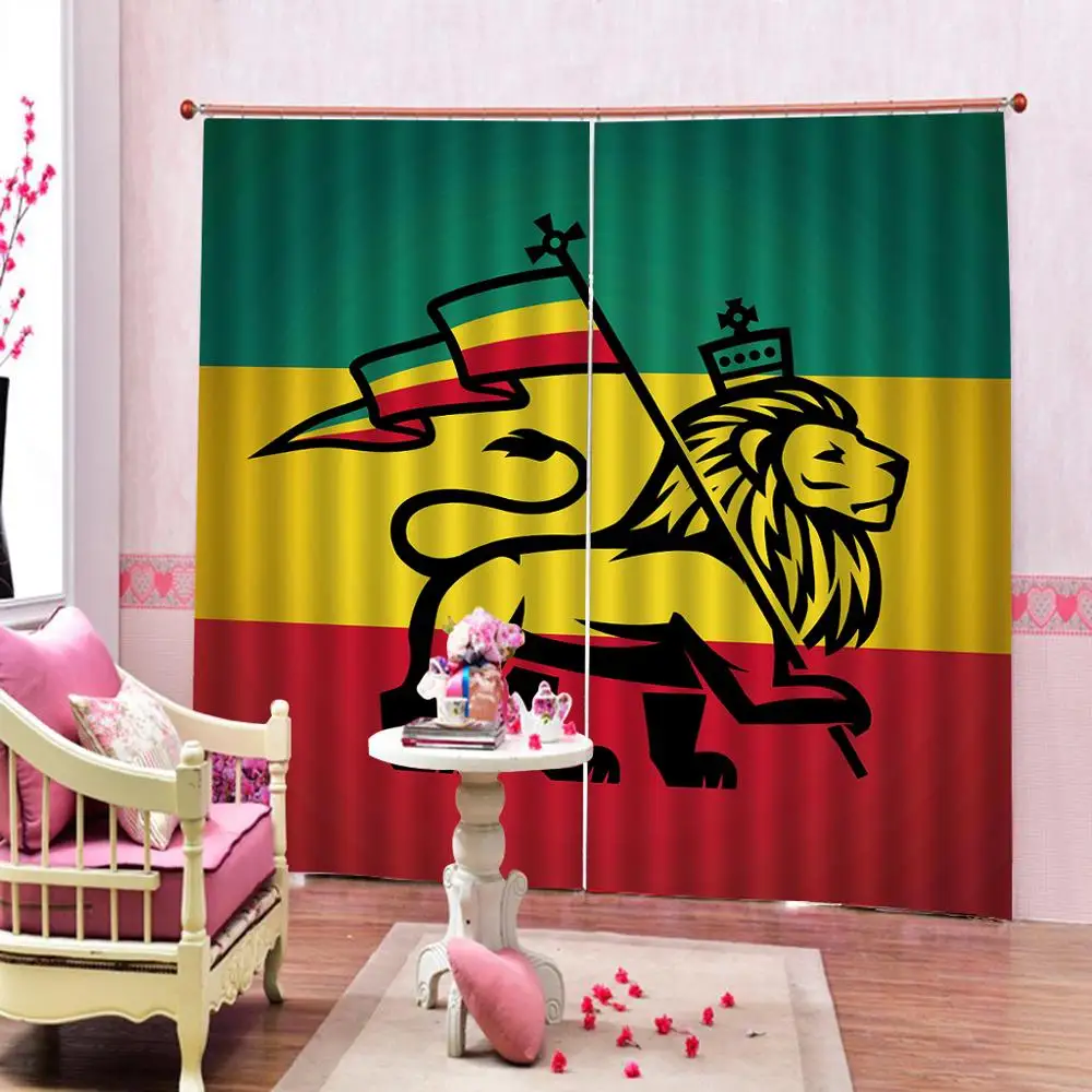 Custom Rasta Window Curtain Judah Lion with a Flag King Jungle Reggae Theme Art Print Drapes For Living room bedroom Decor Sets | Дом и сад
