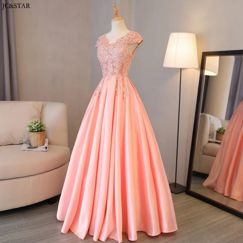 Vestido de festa longo para casamento новые кружевные атласные сексуальные платья трапециевидной формы с v-образным вырезом персикового и розового цвета для подружек невесты robe de soiree longue