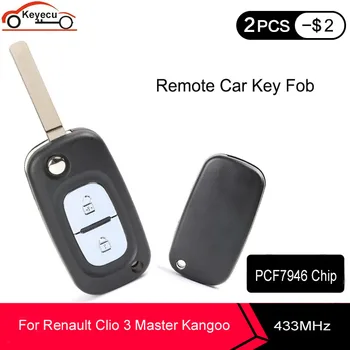 

KEYECU Flip Folding Remote Car Key FOB 2 Button 433MHz PCF7946 Chip for Renault Kangoo Clio 3 Modus Trafic Master 2004-2012
