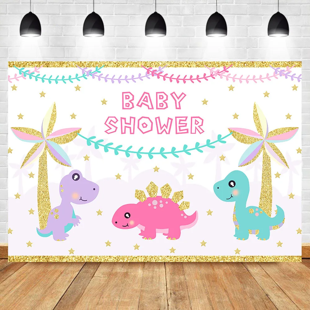 Mocsicka мультфильм Динозавр Baby Shower фон Золотая рамка кокосовое дерево