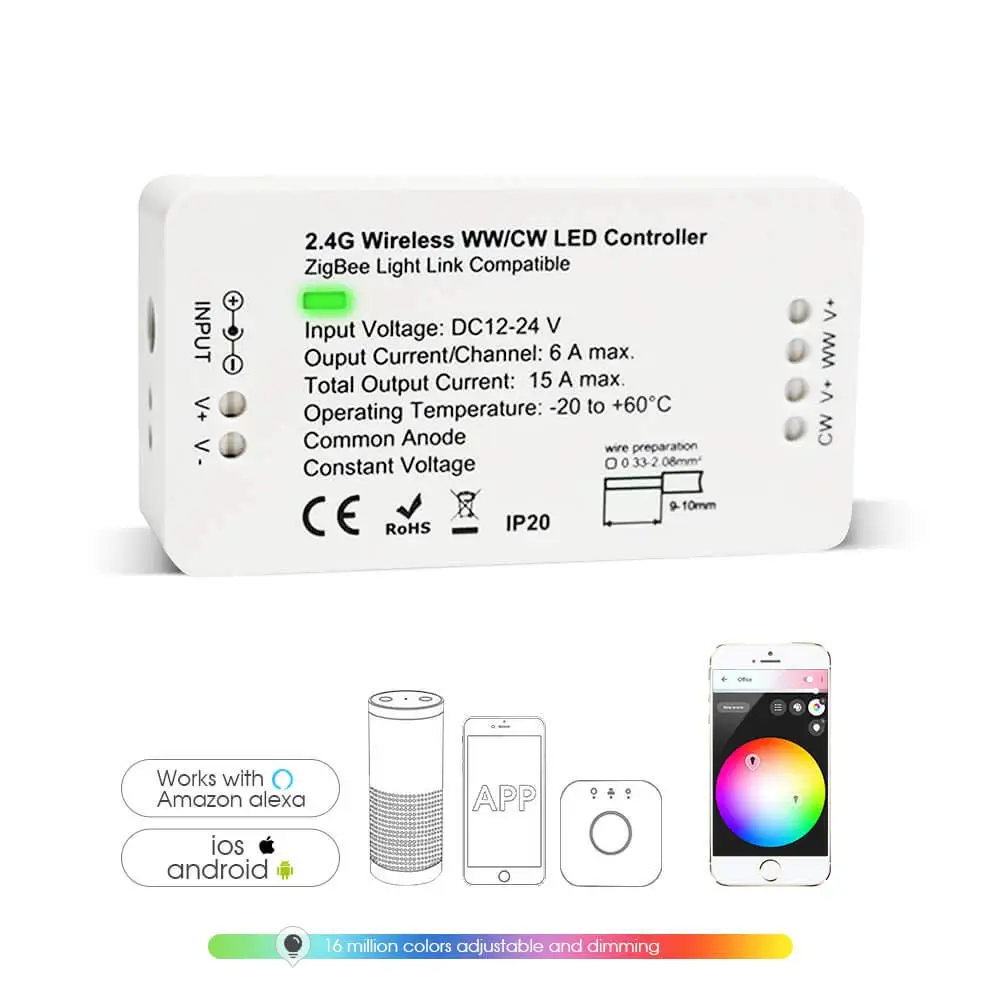 Dimmer CCT Strip Controller Work with Alexa Echo Plus,Hue Bridge