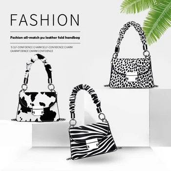 

Youth Ladies Simple Versatile Bag Women Pleated Handle PU Leather Handbags Animal Pattern Shoulder Crossbody Bags