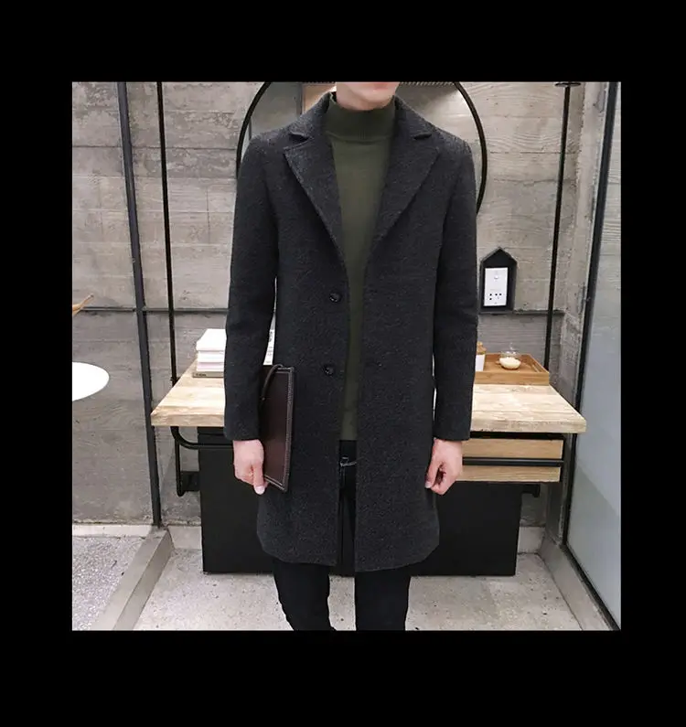 Windbreaker men's medium and long winter handsome new men's wool coat Korean version versatile cloth coat send scarf