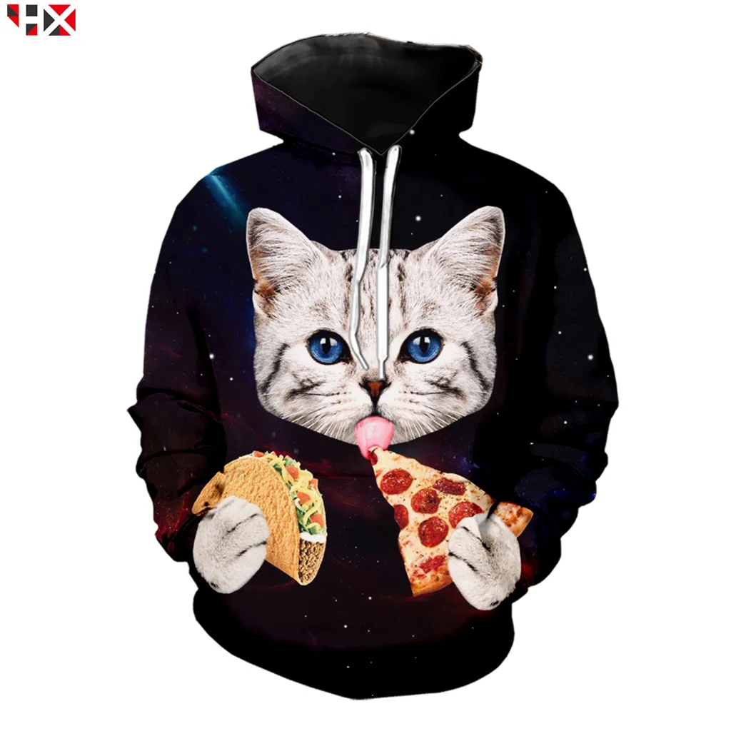 Be Kind To Animals Space Cat 3D принт пицца Кот Harajuku толстовки с капюшоном для мужчин и женщин