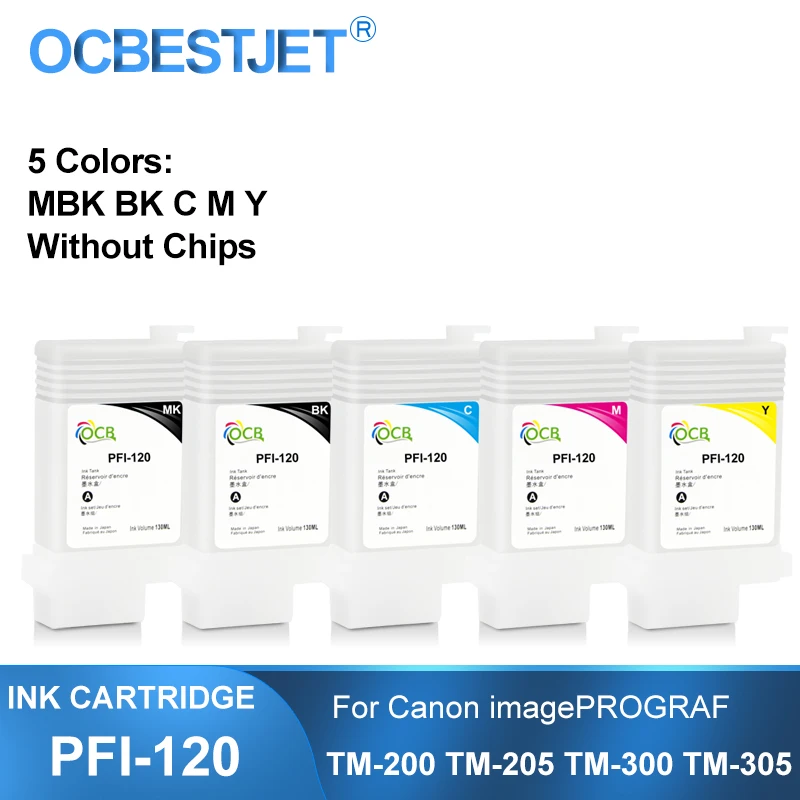 PFI-120 PFI120 Refillable Ink Cartridge Without Chip 130ML 5Colors/Set for Canon TM-200 TM200 TM-205 TM-300 TM-305 TM300 Printer printer supplies,ink cartridge,inkjet ink cartridge